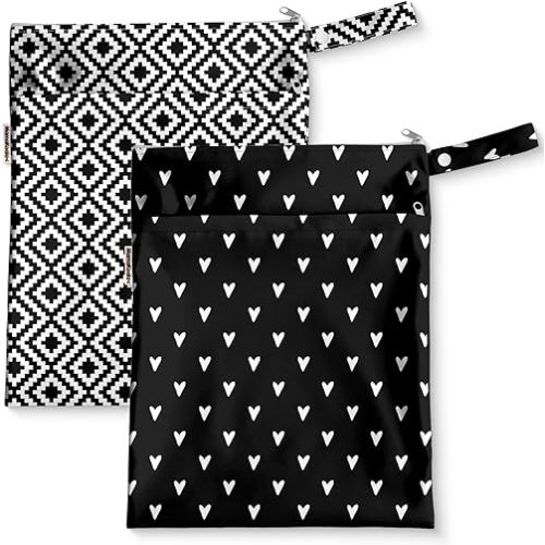 Mama Koala Waterproof Wet Dry Bags for Baby Items, Cloth Diapers, Swimsuits, Travel, Gym Clothes, Beach, Pump Parts, Toiletries, Two Zippered Pockets, 2 Pack (W019)