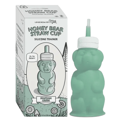 Legendairy Milk Honey Bear Silicone Straw Cup for Infants, Seafoam Green, 8 oz
