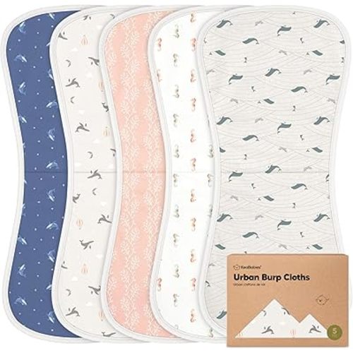 Organic Burp Cloths Baby Boy & Girl - 5-Pack Super Absorbent Cotton Burping Cloths for Babies, Soft & Plush Newborn Spit Up Rags, Infant Towels for Milk Spit Up, Unisex, Large 21" x 10" (Marine Muse)