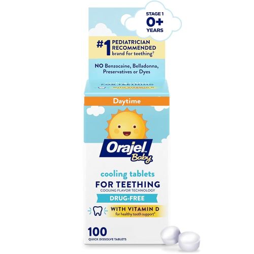 Orajel Baby Cooling Tablets for Teething with Vitamin D, 100 Quick Dissolve Tablets,White
