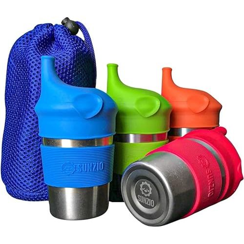 Sippy Cups for Toddlers and Kids, Stainless Steel Sippy Cup with Straw with Silicone Lids, BPA Free, Plastic Free, Break Proof Easy To Grip Soft Spout Cup for Babies, 10 oz, 4 Pack