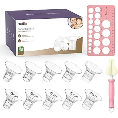 Nuliie 10PCS Silicone Flanges Insert Replacement Kit, Flange Sizing Kit 13/15/17/19/21mm for 24mm Flange/Shield Breast Pumps, Pumping Essential Kit for Moms