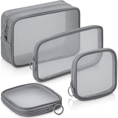 DIAPER POUCHES - 4 Pcs Mesh Bag Mesh Travel Toiletry Pouch with Zipper Mini for Daily Accessory (Pink,Small)(Small, Large, Medium,Gray)