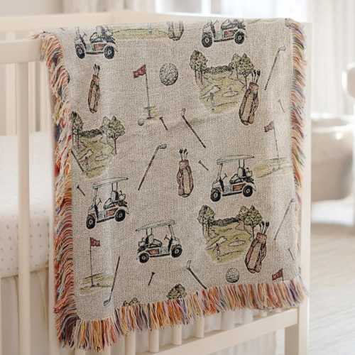 Golf Nursery Baby Blanket Woven Throw Blanket Vintage Golf Bedding Boy Cotton Blanket Baby Shower Gift Personalized Golf Baby Gift Custom