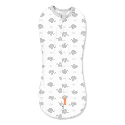 SwaddleMe by Ingenuity Compression Swaddle Pod, Two-Way Zipper for Easy Changes, Improves Sleep & Calms Startle Reflex, 0-2 Months, 1-Pack - Grey Elephant Skies