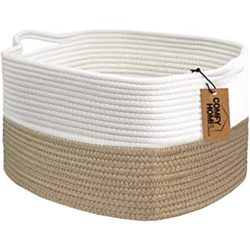 Cotton Rope Woven Basket With Handles for Shelf
