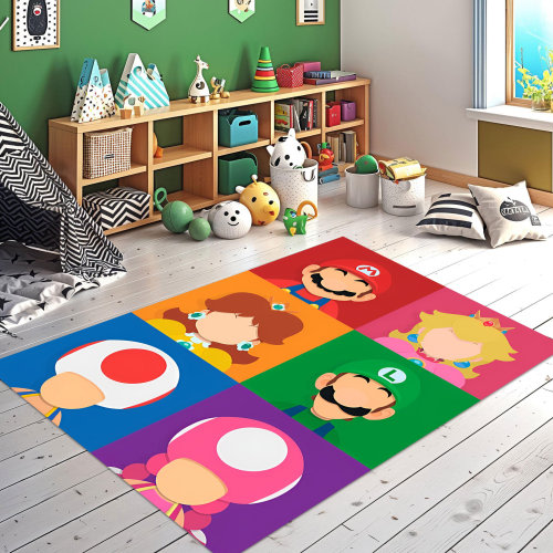 Plumber Bros Inspired Nursery Rug: Retro Game Character Kids Room Decor