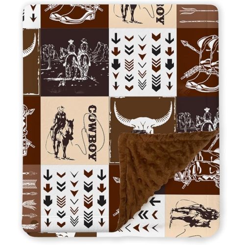 Western Baby Blanket, Cowboy Minky Blankets for Boys Girls, Nursery Room Decor, Soft Warm Lightweight Nursery Bed Blanket for Newborn Toddlers Son Daughter (08)