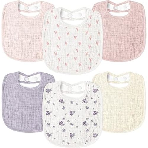 Susurration Muslin Baby Drool Bibs 6Pack Soft Square Adjustable Baby Bandana Bibs for Unisex Girls & Boys