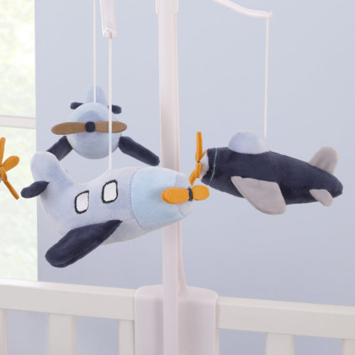 Zoomie Kids Little Love by NoJo Soar High Adelena Little One Navy Plush Airplane Musical Mobile | Wayfair