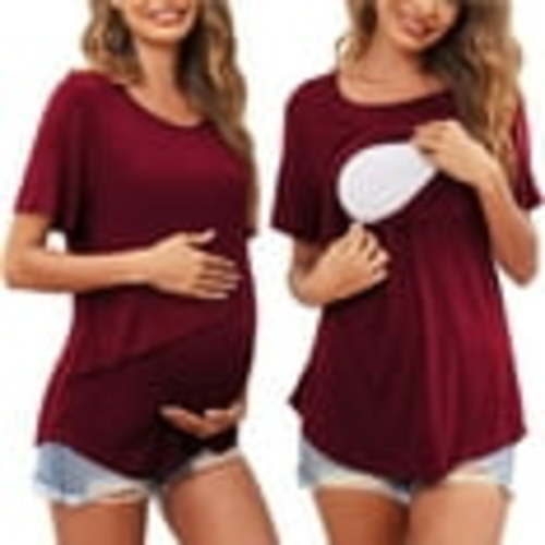 Summer Savings Clearance! Edvintorg Nursing Clothes For Women Breastfeeding Fashion Solid Color Round Neck Short Sleeve Breastfeeding Tops Maternity Shirt