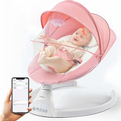 OEIKPFN Electric Baby Swing for Infants Bouncer for Boy Girl with Bluetooth, Remote Control, 5 Speeds, 10 Music Pink