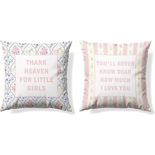 Girls Nursery Decor Pillow Covers 18x18 Set of 2,Pink Baby Room Decoration Gifts, Thank Heaven for Little Girls Decorative Throw Pillow Covers for Baby Girl Room Decoration