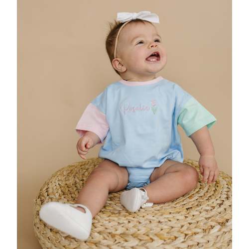 Custom Embroidered Spring Baby Colorblock T-Shirt Romper | Little Joy Co.