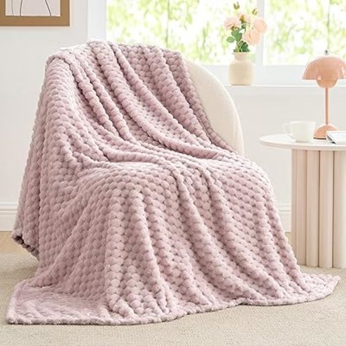 BEDELITE Fleece Throw Blanket for Couch & Bed - 3D Jacquard Decorative Lotus Pink Blanket, Super Soft and Cozy Warm Fuzzy Blanket All Seasons Suitable, 50x60Inches