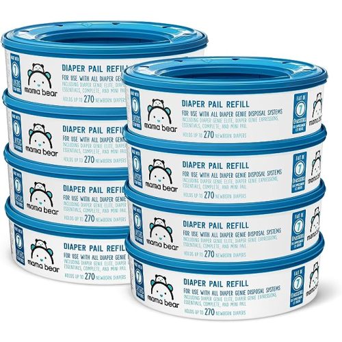 Amazon Brand - Mama Bear Diaper Pail Refills for Genie Pails, Unscented, 2160 Count (8 Packs of 270)