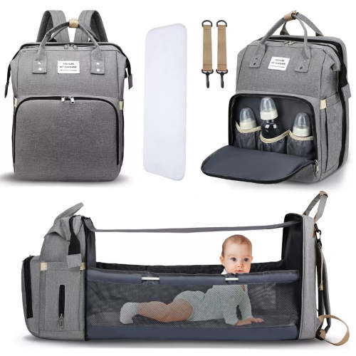 Baby Diaper Bag Backpack, Multifunction Waterproof Baby Bag for Mom with USB Charging Port, Large Capacity, Baby Shower Gifts, Gray