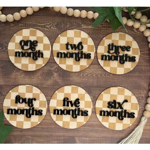 Checkered Monthly Milestone| Baby Boy Milestone| First Year Photo Prop| Retro Monthly Discs| Gift for Baby| Baby shower Gift| New Mom Gift