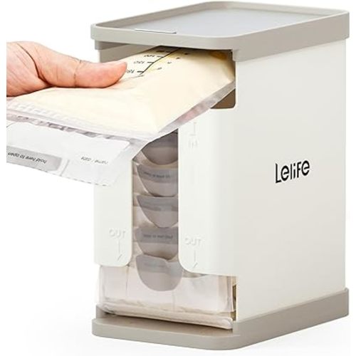 Freeze Organizer for Breast Milk Storage Bags, Container Storing First-in First-Out System with Tray for Freezing Breastmilk to Feed Baby (White)
