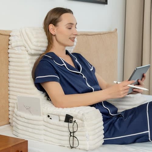 ENITYA Back Pillow for Bed Sitting up, Reading Pillow for Sitting in Bed Adult, Back Support Chair Pillow for Sitting up Reading/Resting/Post Surgery/Watching TV/Gaming,Ivory