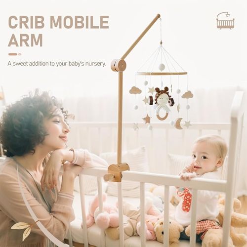 HI BABY MONMENT Crib Mobile Arm - Rotating Baby Mobile Hanger, Natural Beech Wood, Mobile Stand for Crib Nursery Decor, Perfect for Baby Girl or Boy