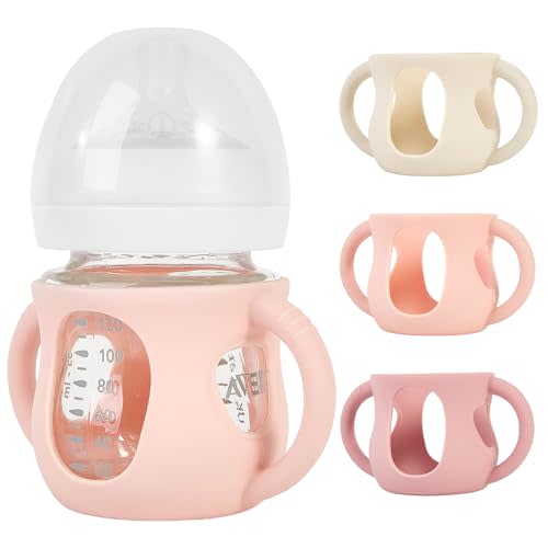 MINMUNJIU 3 Pack Silicone Sleeves for Philips Avent Natural Glass Baby Bottles, Anti Breakage Baby Bottle Holder with Handle for Baby Girls, Compatible Philips Avent Glass Natural Baby Bottle, 4oz