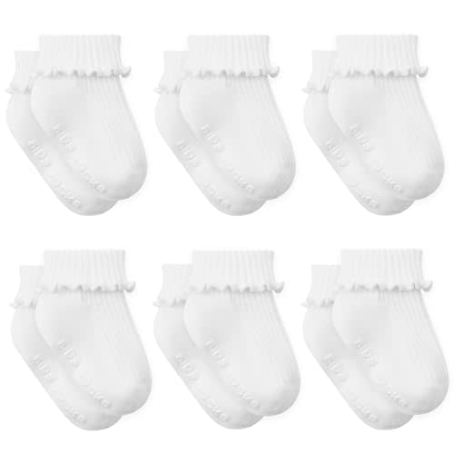 Zando Baby Girl Non-Slip Socks with Grippers - Toddler Ruffle Socks for Newborn Infant Toddler 0-6 Years