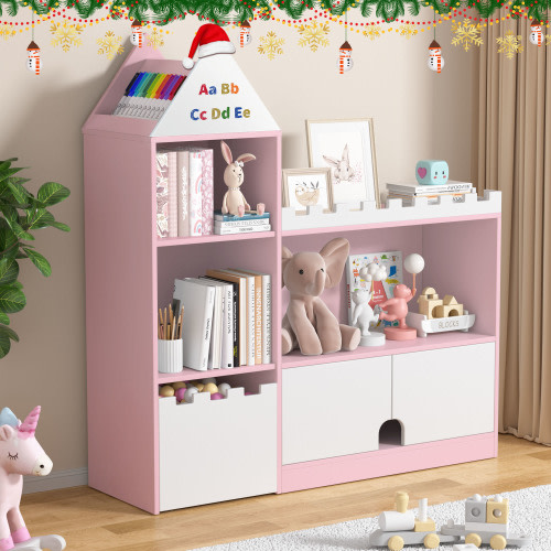 Kid's Cubby Toy Storage Cabinet, Wood Toy Organizer of 3-Tier, Children's Pink Bookcase, Toy Chest for Bedroom Living Room
