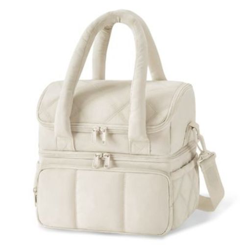 Double Decker Lunch Bag, Wide Opening Insulated Lunch Bag for Work, Leakproof Waterproof Cooler Bag, Zipper Closure, with Adjustable Shoulder Strap