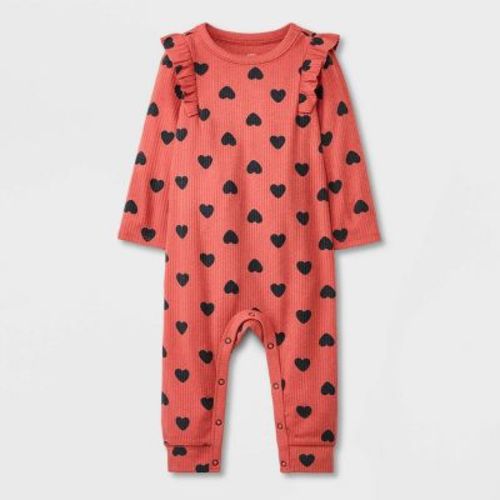 Baby Girls' Heart Ribbed Romper - Cat & Jack™ Red/black