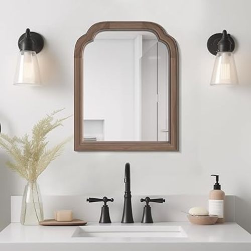 WallBeyond Wood Bathroom Mirrors for Wall Mounted, 16" x 20" Rustic Wood Frame Wall Mirrors Decorative for Living Room or Bedroom Vanity Mirror (Walnut)