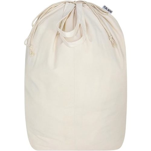 Canvas Laundry Bags with Handles & Square Base 16"Lx16"W x27.6"H, Extra Large Heavy Duty Laundry Basket Hamper Liner, Washable Drawstring Dirty Clothes Bag Canvas Storage Sack(Beige,1 Pack)