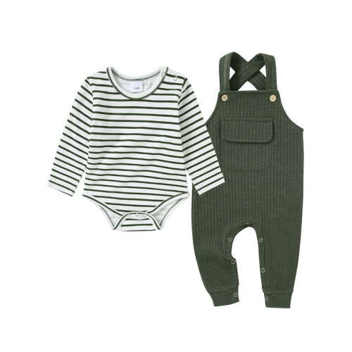 CARETOO Infant Boy 0-18 Months Casual Clothes 2Pcs Bodysuit Outfits Bib Overall Pants Cotton Fabric