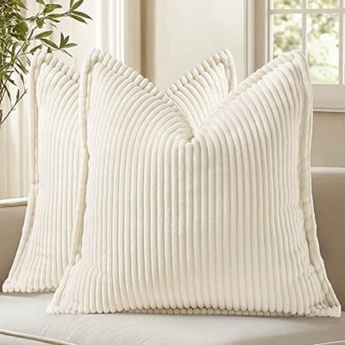 decorUhome Fall Corduroy Cream White Throw Pillow Covers 20x20 Set of 2