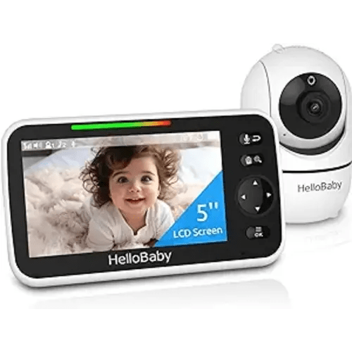 HelloBaby Upgrade Monitor, 5''Sreen with 30-Hour Battery, Pan-Tilt-Zoom Video Baby Monitor with Camera and Audio, Night Vision, VOX, 2-Way Talk, 8 Lullabies and 1000ft Range No WiFi, Ideal Gifts - HB6550pro