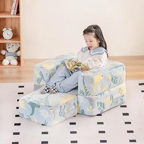 Tiita Kids Chair for Toddler, Modular Toddler Sofa Couch Glow in The Dark, Comfy Fold Out Kids Play Couch Set, Baby Foam Sofas for Playroom, Green Dinosaur