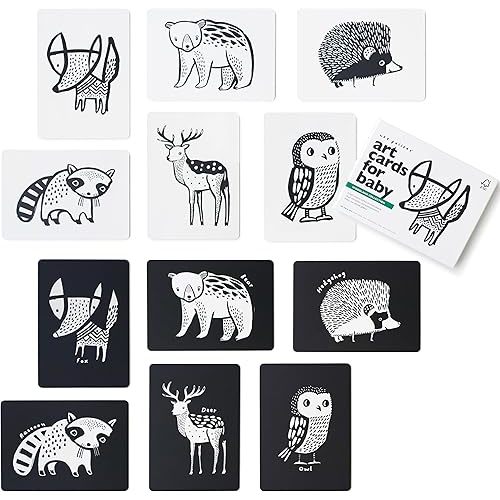 Wee Gallery Black and White Animal Art Cards for Babies, Durable High Contrast Vision Cards, Brain Development Educational Learning Tool for Newborn, Infant, Baby, Toddler - Woodland Animals