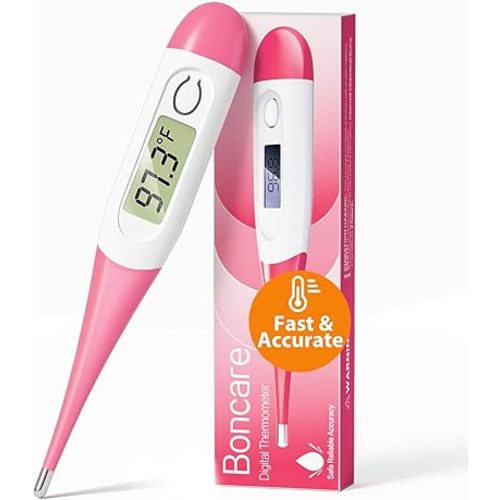 Boncare 10 Seconds Oral Thermometer for Adults and Kids - Accurate & Safe Rectal Thermometer for Baby with Fever Alarm, Digital Thermometer FSA HSA Eligible (Pink)