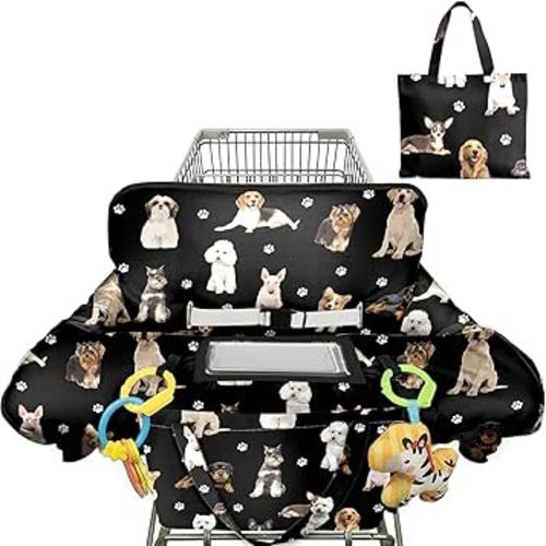 Black Shopping Cart Cover for Baby 2-in-1 High Chair Cover with Safety Harness Multifunctional Dog Pattern Cart Covers for Babies Soft Padded Grocery Cart Cover for Baby Boy Girl