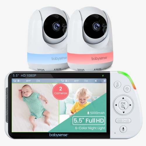 Babysense Max View: Video Baby Monitor with 2 Cameras, Split Screen, Non Wifi, Night Light & Sound Machine