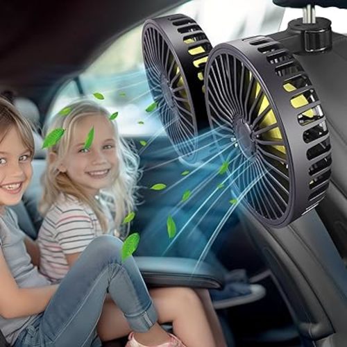 Car Backseat Fan for Backseat Kids, Dual Head Usb Car Headrest Fan for Car Backseat Kids