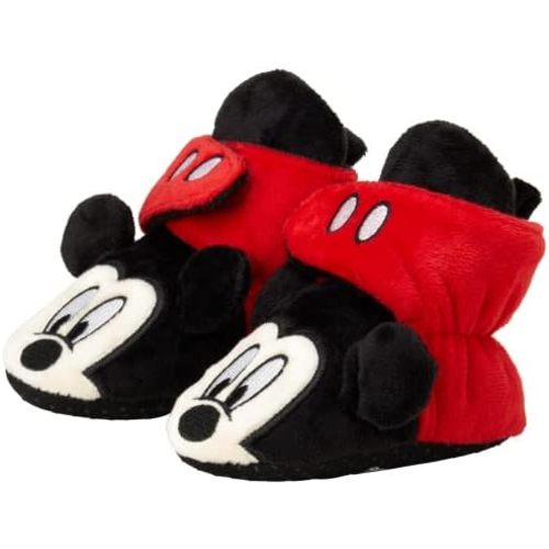 Disney Baby Boys' Mickey Mouse Booties - Soft Fleece Slipper Socks (Newborn/Infant)