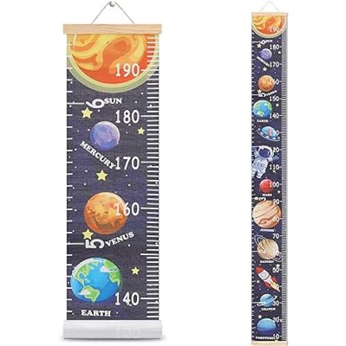 Kids Growth Chart Height Measuring Chart, Outer Space Canvas Wall Hanging Rulers for Baby Children Kids Boys Bedroom Decor 74.8'' 7.87''