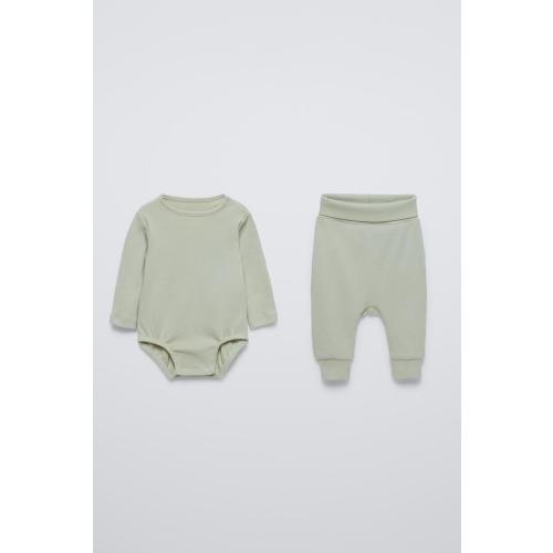 RIB BODYSUIT AND LEGGINGS PACK - Light green | ZARA United States
