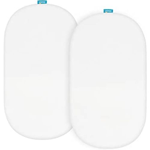 100% Cotton Bassinet Sheets Compatible with Ingenuity Dream & Grow Bedside, 4moms Mamaroo, Maxi-COSI Iora, Graco Travel Lite Bassinet, 2 Pack, Ultra Soft Bassinet Sheet for Baby, White