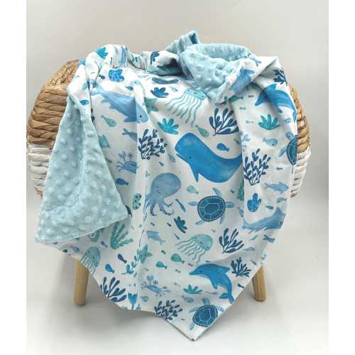Ocean baby blanket, Blue Minky, Nautical Blanket, Ocean, Sea, Whales, Handmade blanket, PERSONALIZATION, ocean blanket, baby blue boy