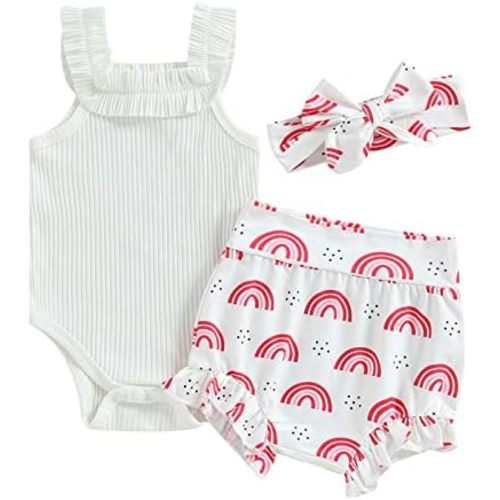 fhutpw Baby Girl Clothes Summer Cute Outfits 3 6 12 18 Months Spaghetti Strap Romper & Floarl Shorts Sets