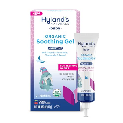 Hyland's Baby Organic Night Oral Soothing Gel, with Chamomile, Calendula, and Fennel, Cooling Gel for Oral Discomfort, Easy-to-Apply, Ages 2 Months and Up, 0.53 Ounce
