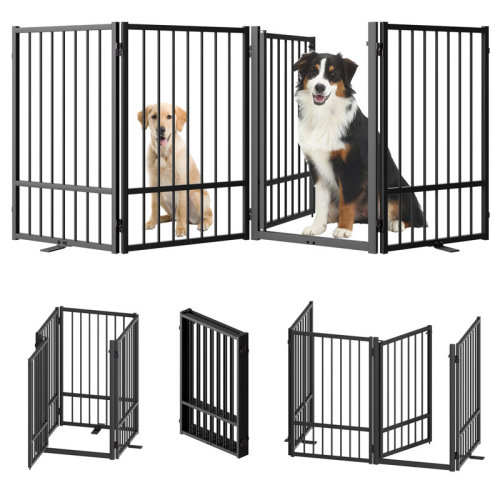 Tucker Murphy Pet™ Full Matel Freestanding Dog Gate With Door, 32 Inch Height Foldable Pet Dog Fence Extra Wide Free Standing Small Dog Gates For Doorways,House,Stairs,Porch,Deck,Yard & Reviews | Wayfair