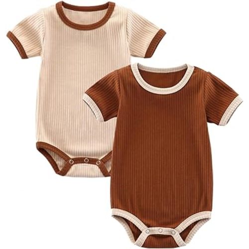 Baby Bodysuit,Short Sleeve Boys Girls Romper,100% Cotton Unisex Baby Clothes,Button Outfit,Pack of 2